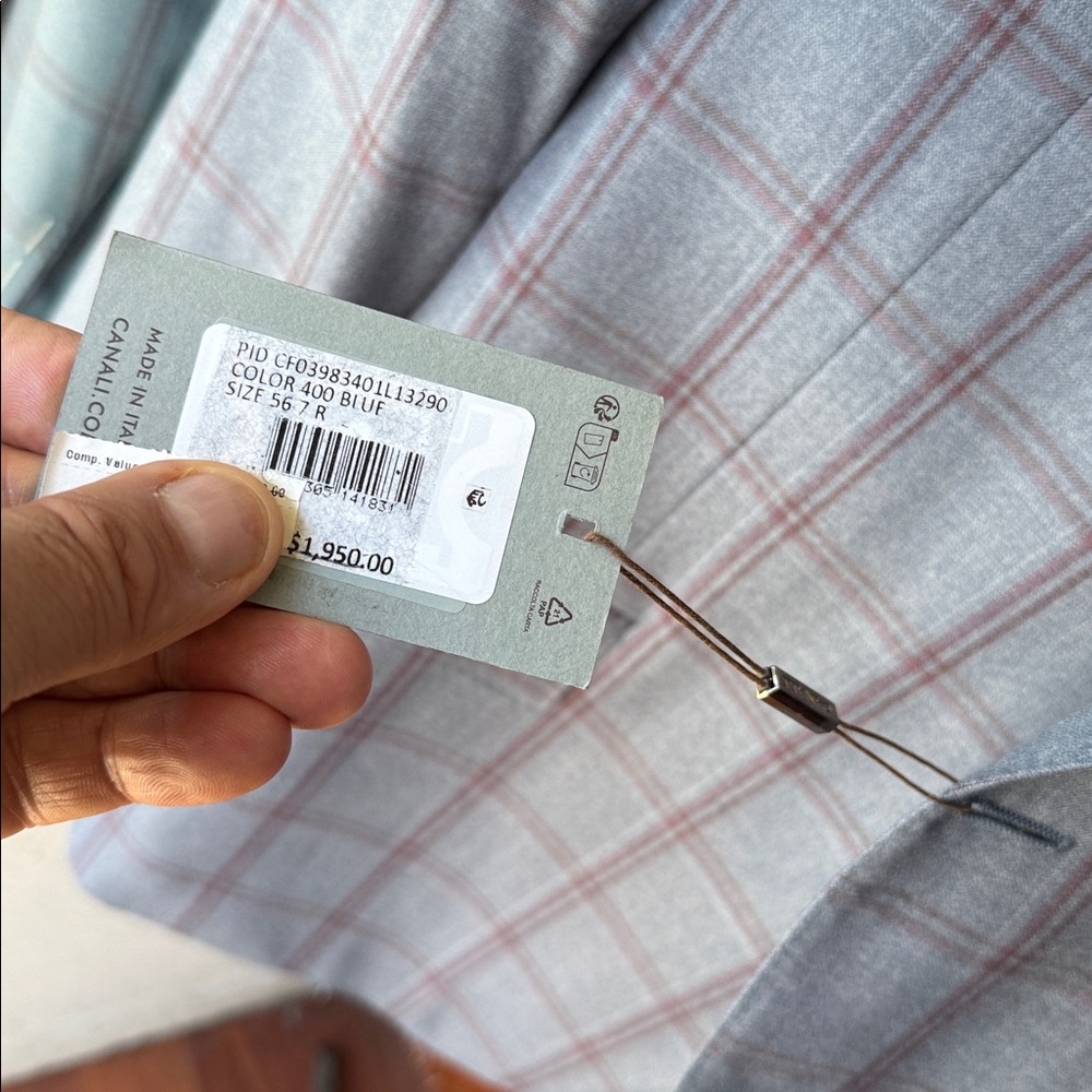 Canali Light Blue Windowpane Sportcoat with Red Checks - Picture 16 of 16